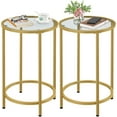 thumbnail image 1 of Gold Side Table Set of 2, Round End Tables Tall Nightstand Bedside Table Set w/Glass Top & Metal Frame for Living Room/Balcony/Bedroom/Small Space, Easy Assembly, Modern Style, Mustard Gold, 1 of 15
