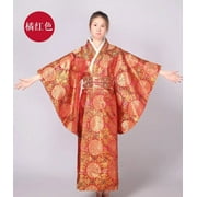 Gold Silk Brocade Japanese Kimono Women Formal Wear Traditional Improved Kimono Yukata Stage Anime Flower Loose Oiran Costume