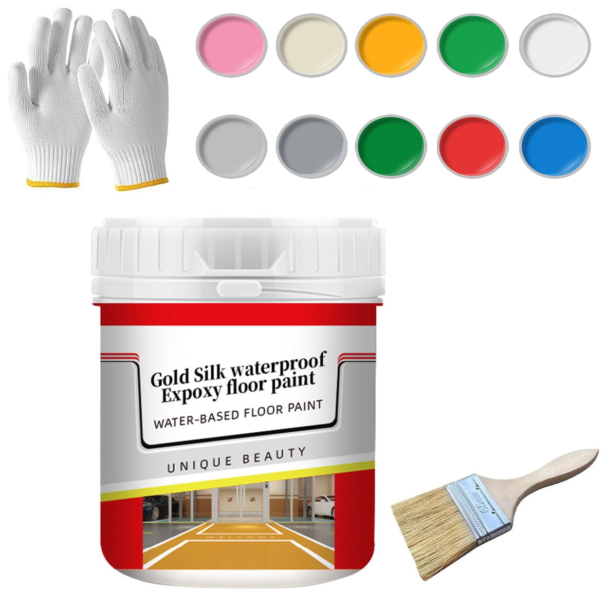 Gold Silk Waterproof Epoxy Floor Paint, Golden Silk Water-Based Epoxy Floor Paint, Quick-Dry Anti-Slip Water-Based Floor Paint, Anti-Slip Concrete Floor Paint for Interior & Exterior