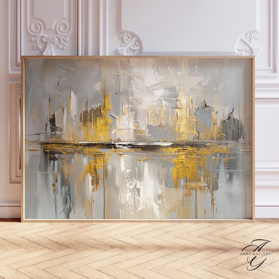 Gold & Silver Abstract Cityscape Poster: Modern Metallic Wall Art, Unframed Poster Size 8x12