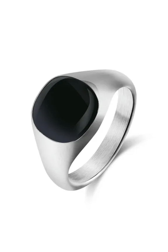 Gold/Silver Big Square Band Men's Stainless Steel Black Ring Size 7-12