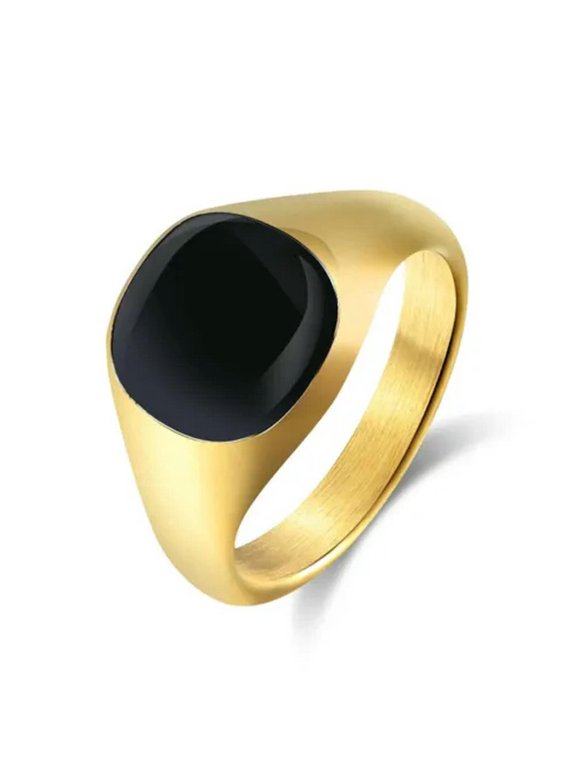 Gold/Silver Big Square Band Men's Stainless Steel Black Ring Size 7-12