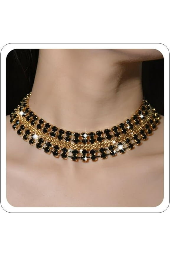 Gold Silver Black Choker Necklace for Women Gold Rhinestone Bowknot Bridesmaid Wedding Prom Gargantillas De Mujer Elegantes Tennis Net Disco Necklace Christmas Graduation Prom Jewelry Accessories