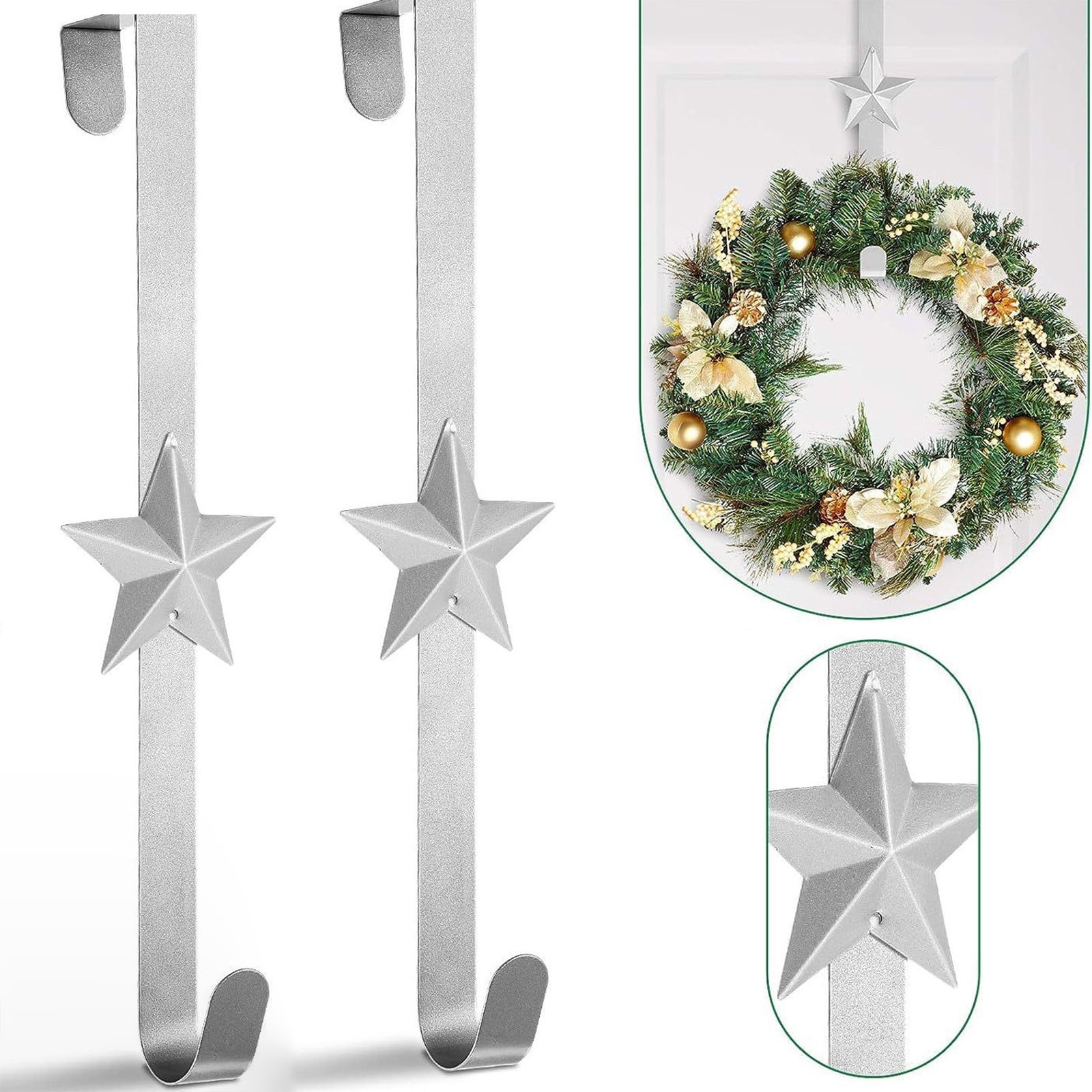 Gold, Silver, and Black Metal Door Wreath Hanger with Single Hook for ...