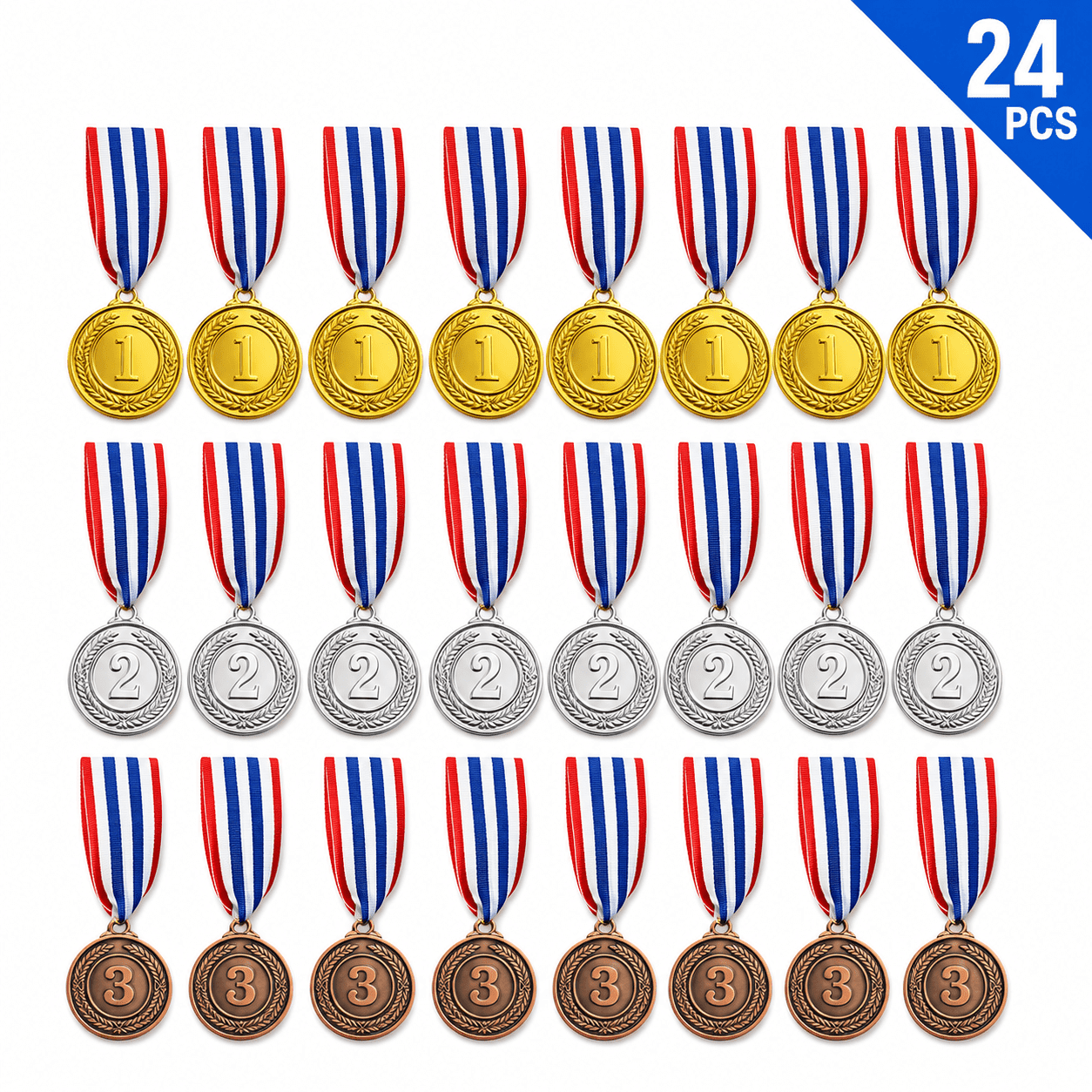 Gold Silver Bronze Award Medals, 1st 2nd 3rd Award Medals Metal Winner Medals Prizes for Sports, Competitions, Olympic Style 2 Inches 24 Pieces