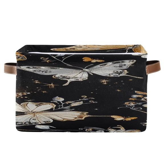 Gold Silver Butterflies Leaves Square Storage Bins with Handles Collapsible Containing Box 1 Pack