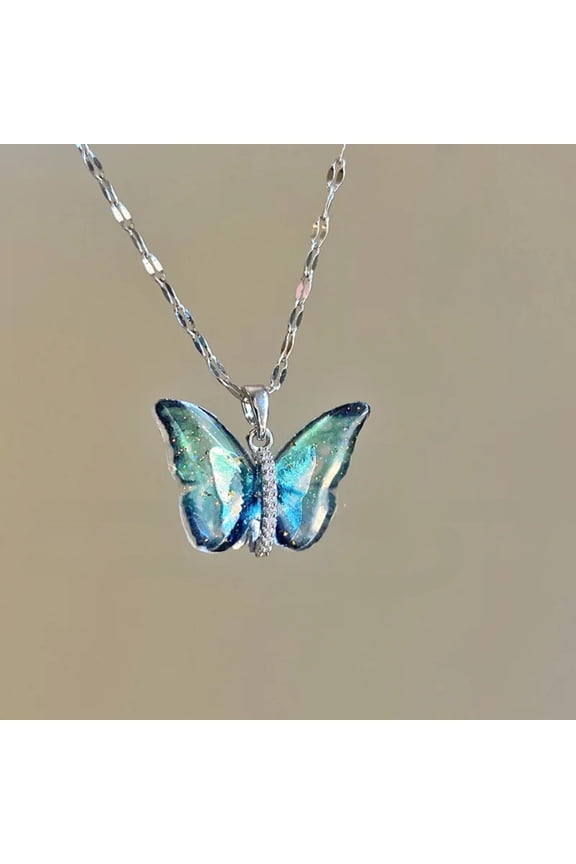 Gold/Silver Butterfly Series Copper Inlaid Zircon Pendant Titanium Steel Chain Simple Elegant Necklace