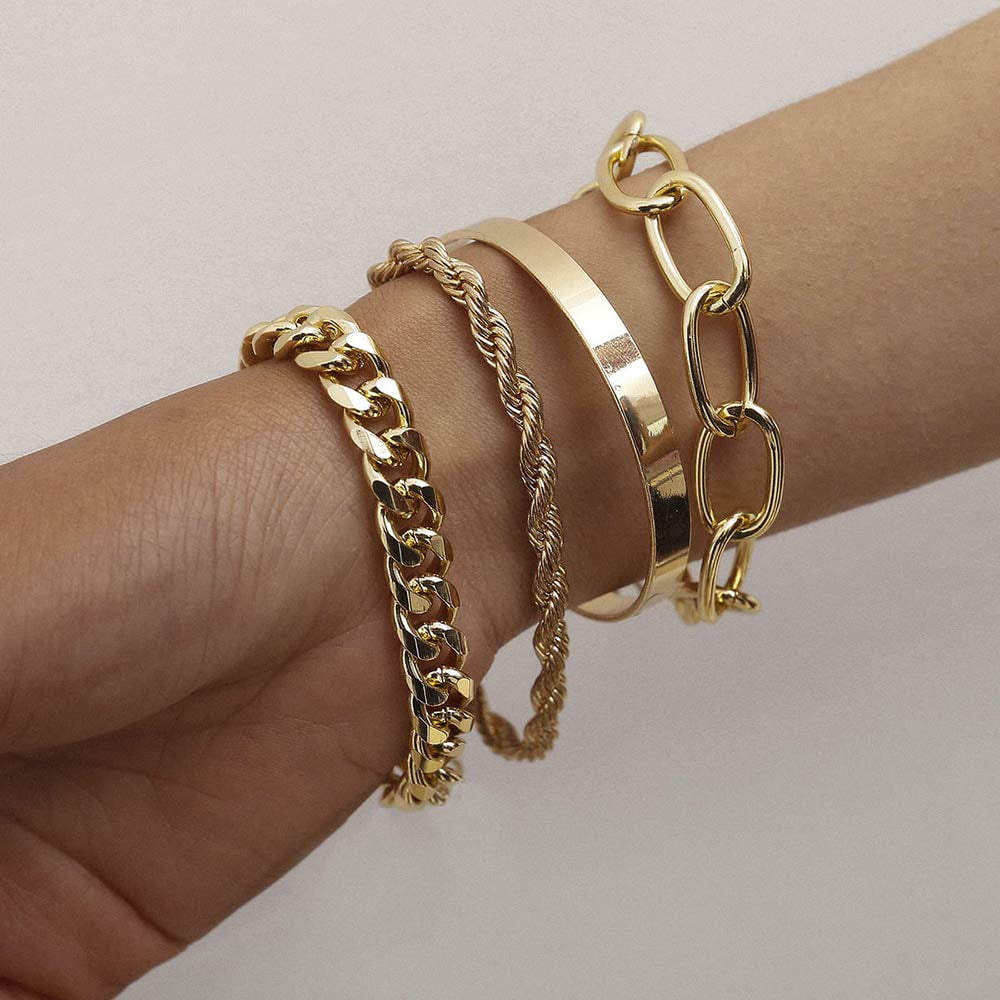 Buy Gold Aesthetic Bracelet, Chunky Chain Bracelet, Gold Wide Flat Chain  Bracelet, Gift for Wife From Husband, Big Chain Toggle Bracelet Online in  India - Etsy