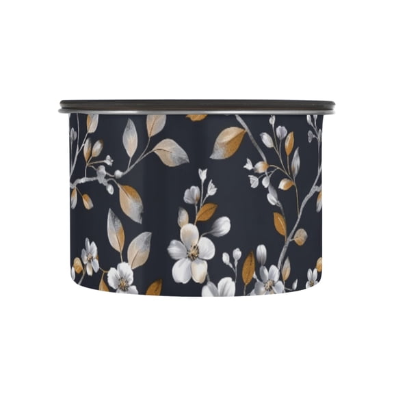 Gold & Silver Cherry Blossom Flower Airtight Coffee Bean Canister 17oz Food Storage Containers with Lids For Gournd, Tea, Sugar, Flour, Rice, Cereal, Candy Cookie Jar