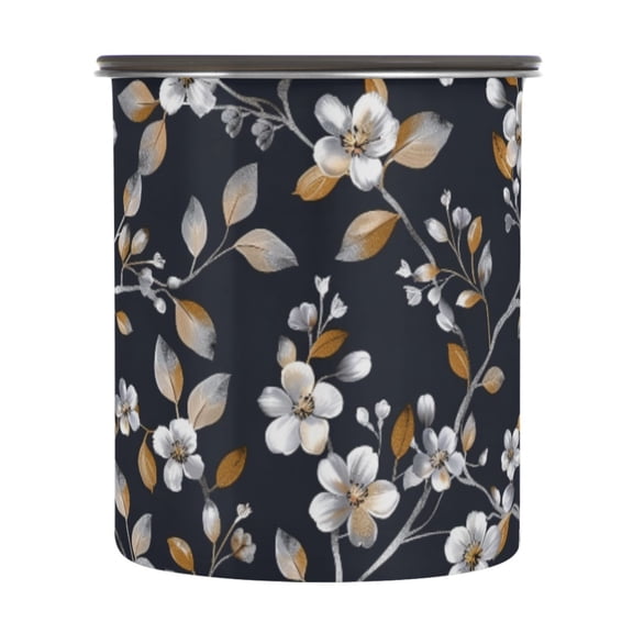 Gold & Silver Cherry Blossom Flower Airtight Coffee Bean Canister 30oz Food Storage Containers with Lids For Gournd, Tea, Sugar, Flour, Rice, Cereal, Candy Cookie Jar