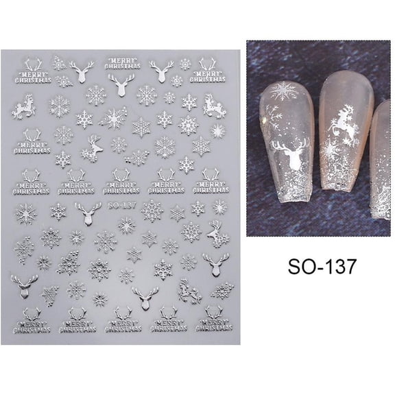 Gold Silver Christmas Nail Sticker Winter New Year Snowman Snowflake