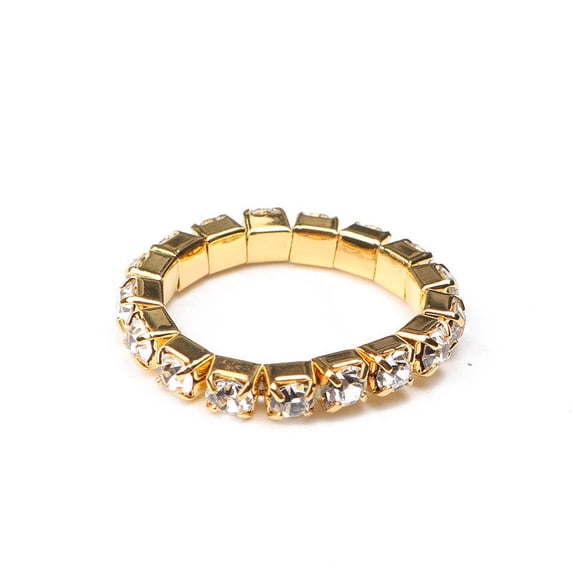 Gold & Silver Colored Alloy Geometric Diamond Elastic Ring, Wedding Gift, 4mm Single Row, Womens Fashion Jewelry