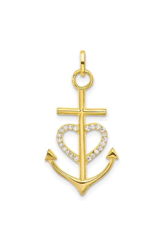 925 Sterling Silver Cross Anchor Pendant with CZ Heart, Gold and Silver Tone, Jewelry Stores Network