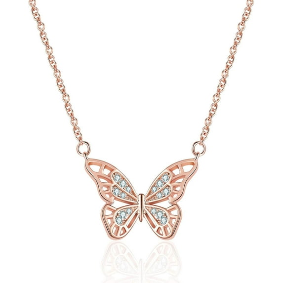 Gold/Silver Dainty Gold Pendant Necklace,Cubic Zirconia 18K Real Gold Plated Evil Eye/Butterfly Necklace 18''+2'' Adjustable Chain Trendy Jewelry for Women