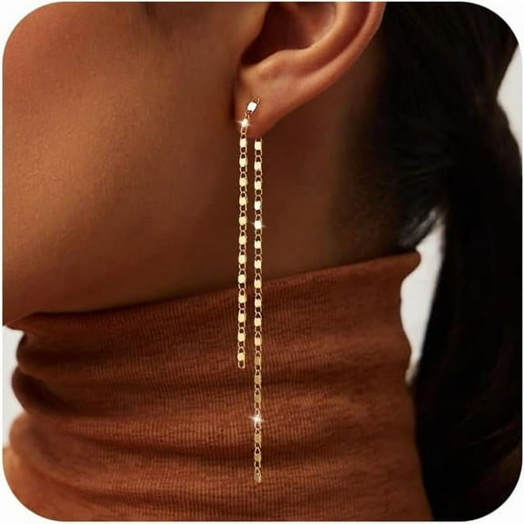 Gold/Silver Dangle Earrings for Women Dainty Long Tassel Drop Earrings, Hypoallergenic Dangling Lip Block Snake Chain Leaf Twisted Threader Earrings for Women Jewelry