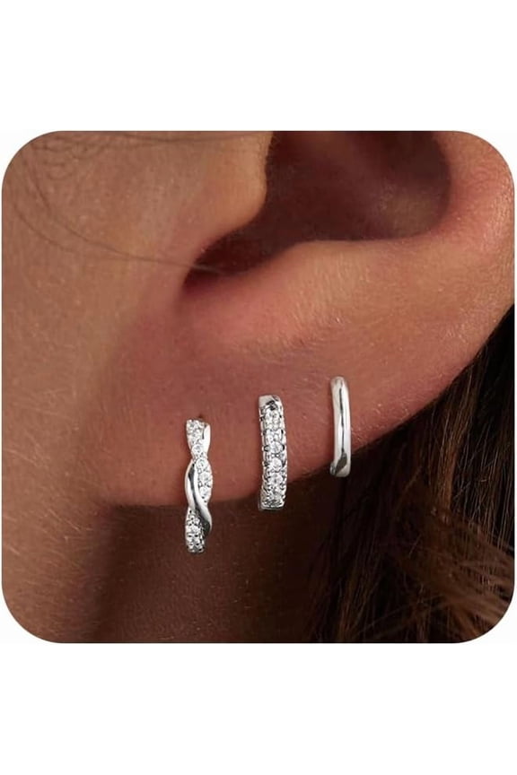 Gold/Silver Earrings for Women Dainty 14k Gold Plated Lightweight Huggie Hoop Earrings Set Trendy Gold/Silver Earring Small Hoop Earrings for Women Jewelry Gifts