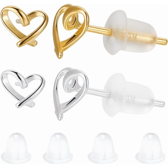 Gold Silver Heart Earring Studs Rhodium Plated 925 Sterling Silver Loved Shaped Post for DIY Making