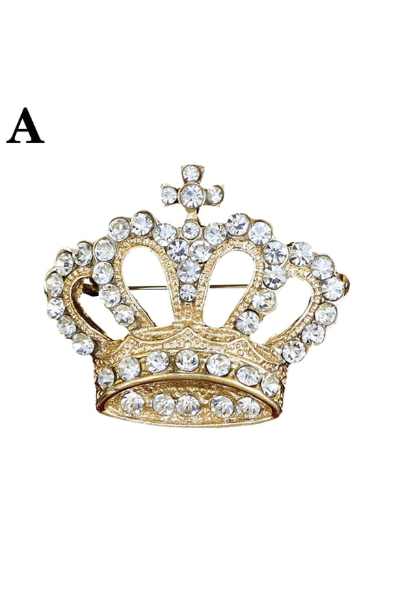 Gold & Silver Imperial CROWN Brooch Pin Clear Crystal Diamante Lapel Suit Badges D5X1