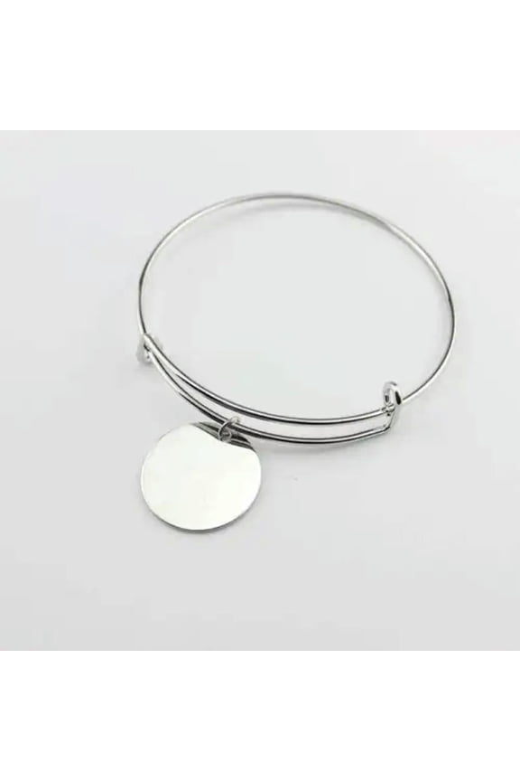 Gold Silver Initial Engraved Monogram Blanks Flat Disc Round Bangle Bracelet