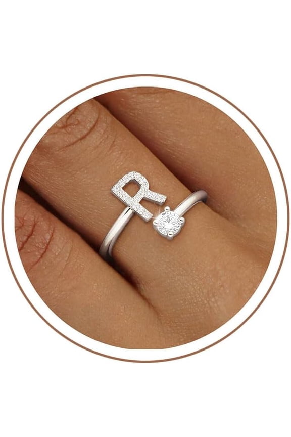 Gold Silver Initial Rings for Women Non Tarnish Dainty 14k Gold Plated Stackable Rings for Women Trendy Adjustable Capital Letter Cubic Zirconia Thumb Pinky Ring Unique Cute Open Birthday Gift Jewelr