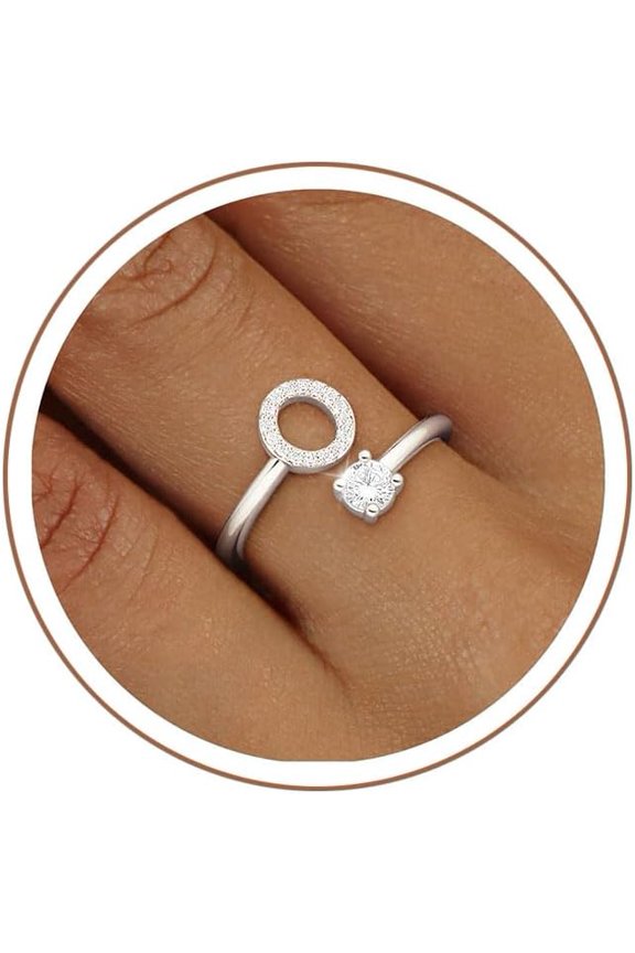 Gold Silver Initial Rings for Women Non Tarnish Dainty 14k Gold Plated Stackable Rings for Women Trendy Adjustable Capital Letter Cubic Zirconia Thumb Pinky Ring Unique Cute Open Birthday Gift Jewelr
