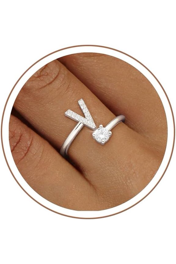 Gold Silver Initial Rings for Women Non Tarnish Dainty 14k Gold Plated Stackable Rings for Women Trendy Adjustable Capital Letter Cubic Zirconia Thumb Pinky Ring Unique Cute Open Birthday Gift Jewelr