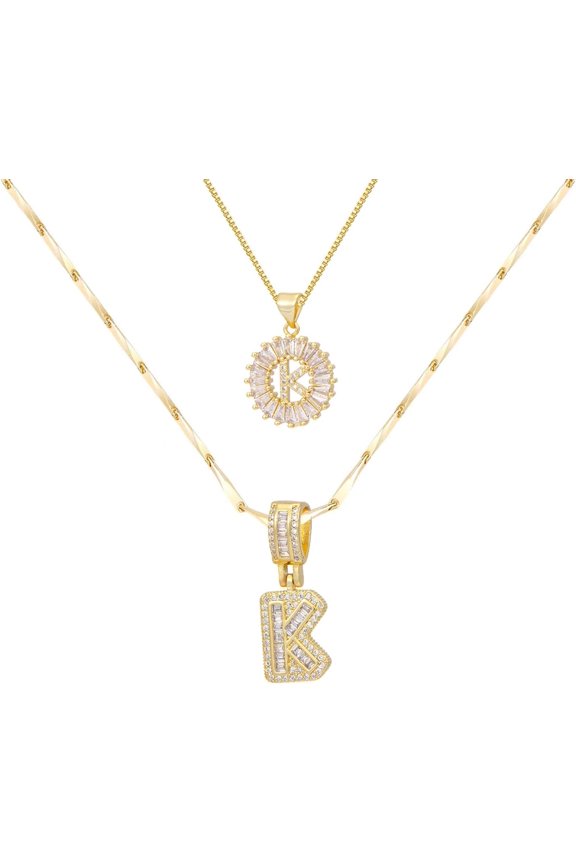 Gold/Silver Letter Necklace for Women,14K Gold Plated Initial Necklaces,Personalized Custom Name Jewelry,Initials Pendent Necklace for Couple,2PCS Trendy Bling Jewelry for Mom Girfriend