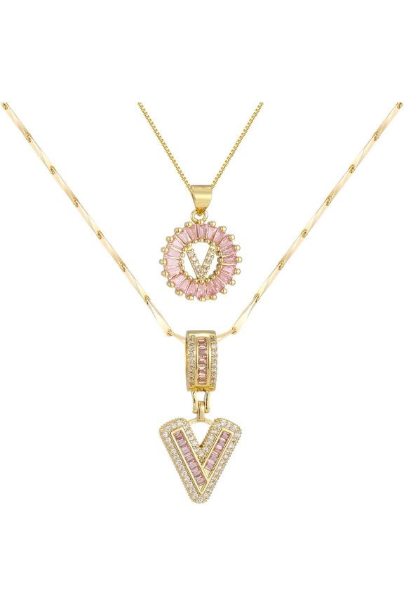 Gold/Silver Letter Necklace for Women,14K Gold Plated Initial Necklaces,Personalized Custom Name Jewelry,Initials Pendent Necklace for Couple,2PCS Trendy Bling Jewelry for Mom Girfriend