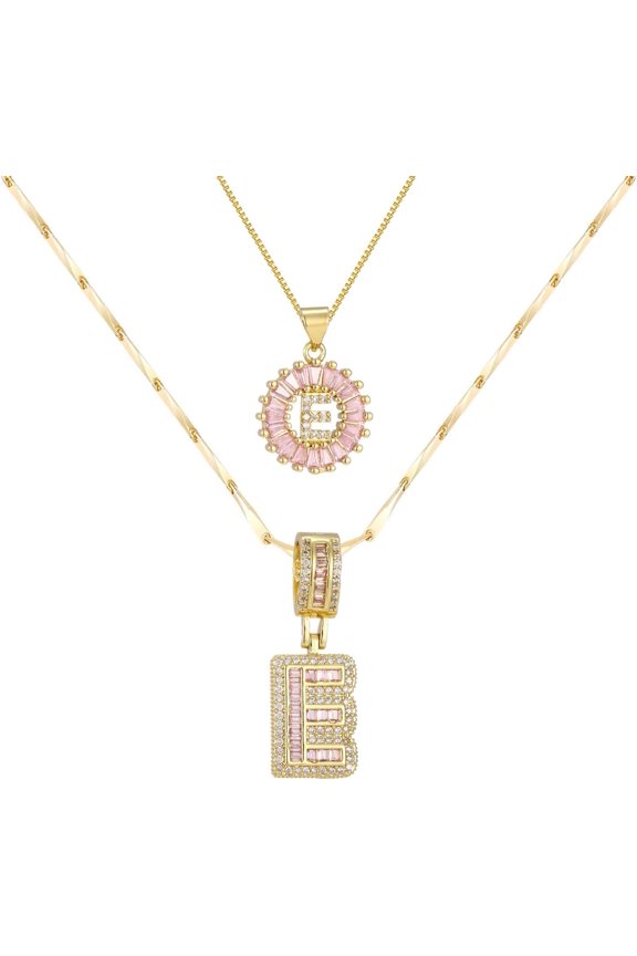 Gold/Silver Letter Necklace for Women,14K Gold Plated Initial Necklaces,Personalized Custom Name Jewelry,Initials Pendent Necklace for Couple,2PCS Trendy Bling Jewelry for Mom Girfriend