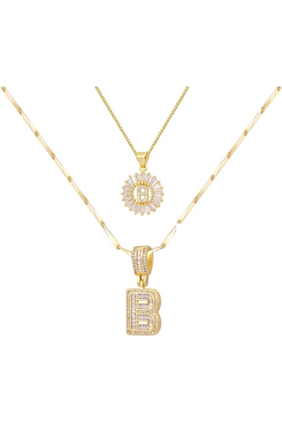 Gold/Silver Letter Necklace for Women,14K Gold Plated Initial Necklaces,Personalized Custom Name accessories,Initials Pendent Necklace for Couple,2PCS Trendy Tarien for Mom Girfriend