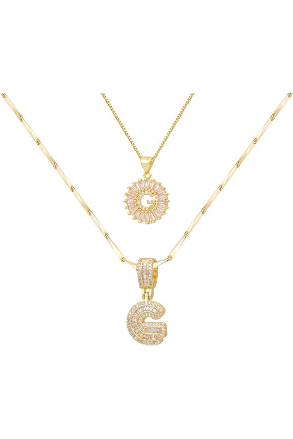 Gold/Silver Letter Necklace for Women,14K Gold Plated Initial Necklaces,Personalized Custom Name accessories,Initials Pendent Necklace for Couple,2PCS Trendy Tarien for Mom Girfriend