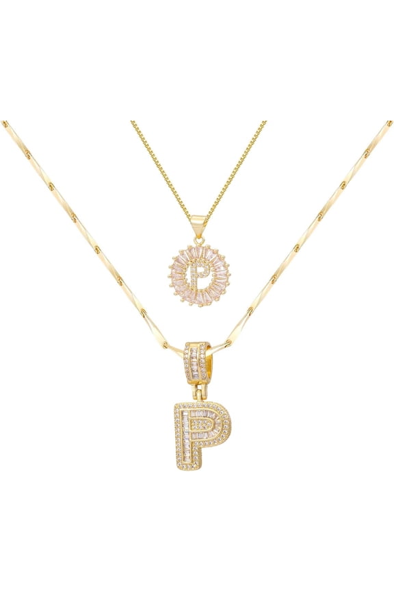 Gold/Silver Letter Necklace for Women,14K Gold Plated Initial Necklaces,Personalized Custom Name accessories,Initials Pendent Necklace for Couple,2PCS Trendy Tarien for Mom Girfriend