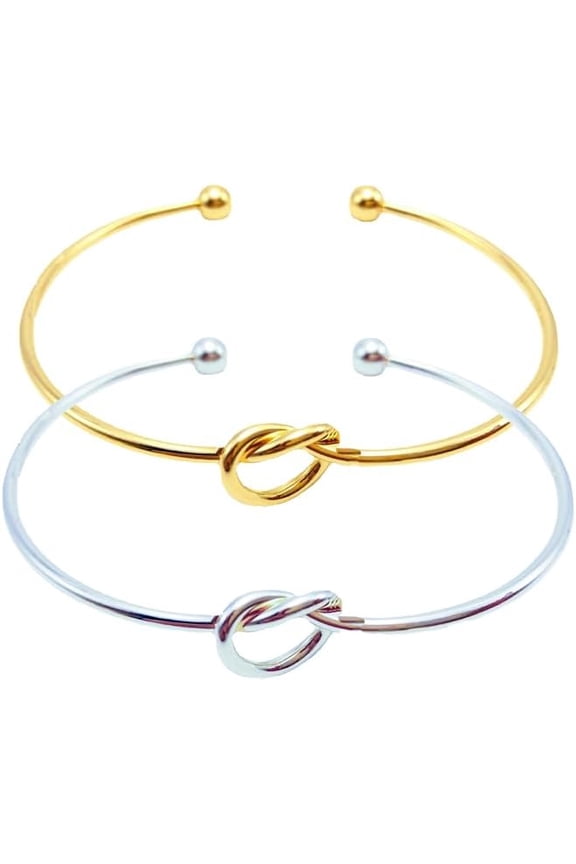 Gold Silver Love Knot Bracelets Set Adjustable Snake Chain Infinity Bracelet and Open Love Knot Bracelets Dainty Jewelry Gifts for Women (B)