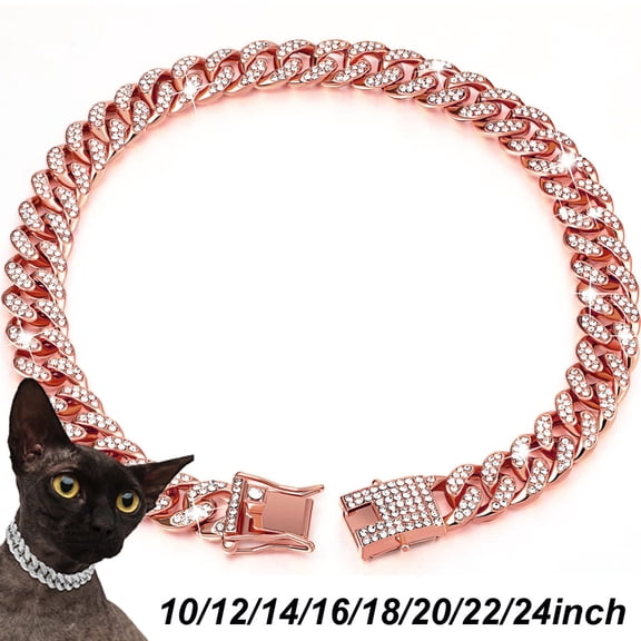 Gold Silver Luxury Pet Cuban Dog Diamond Collar, Metal Chain Collar with Design Secure Buckle