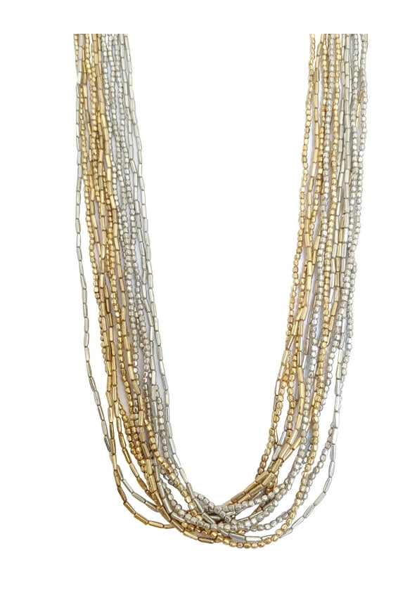 Gold & Silver Multi Strand Beaded Necklace Women Fashion Glass Bead Jewelry - Perfect Party Evening Weekend Statement Necklace - 29"