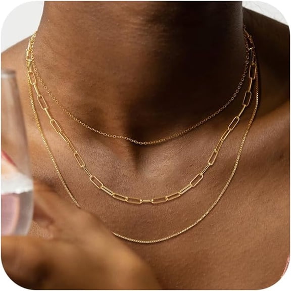 Gold/Silver Necklaces Stack For Women,14K Gold/Sterling Silver Plated Simple Layered Choker Necklaces For Women,Stackable Multilayer Pearl Cross Disc Circle Pendant Cuban Herringbone Snake P[o2227]