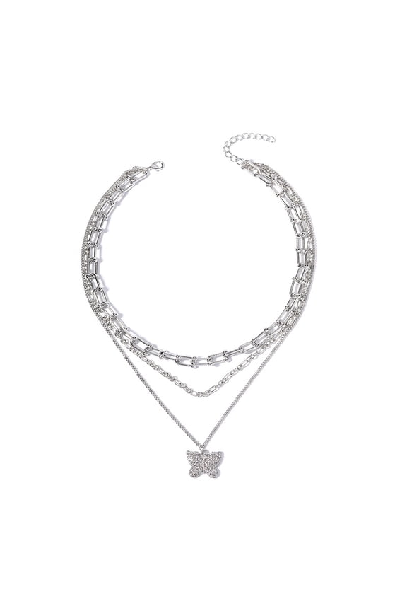 Gold/Silver Necklaces Stack For Women, Gold/Sterling Silver Plated Layered Choker Necklaces For Women, Stackable Multilayer Butterfly Pendant Choker Necklace Chain Necklaces Set Jewelry Gift