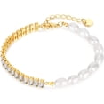 thumbnail image 1 of Gold Silver Pearl Bracelet for Women, Natural Fresh Water Pearl Cubic Zirconia Link Bracelet, Hytnpoallergenic Dainty Bracelet Bridal Jewelry, 18K Gold Plated Wedding Bracelet, Bridesmaid Gifts, 1 of 7