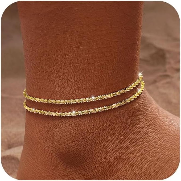 NEW Waterproof 14k  Gold Plated Layered Anklets Delicate Gold Anklet (1) Set Gold Ankle Bracelets for Women Waterproof - Dainty Gold  main image 4
