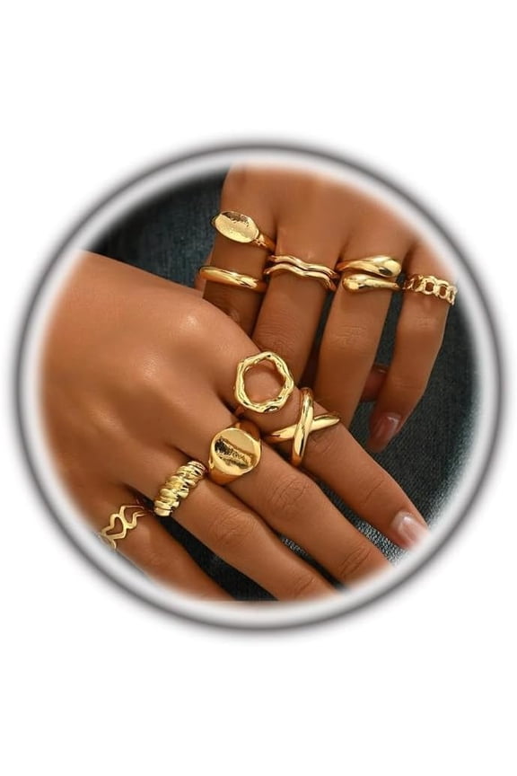 Gold Silver Plated Geometric Teardrop Rings Set for Women,Open Adjustable Twisted Stacking Knuckle Finger Ring Set Punk Party Jewelry Accessories Gift