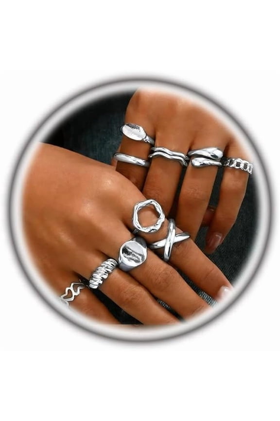 Gold Silver Plated Geometric Teardrop Rings Set for Women,Open Adjustable Twisted Stacking Knuckle Finger Ring Set Punk Party Jewelry Accessories Gift
