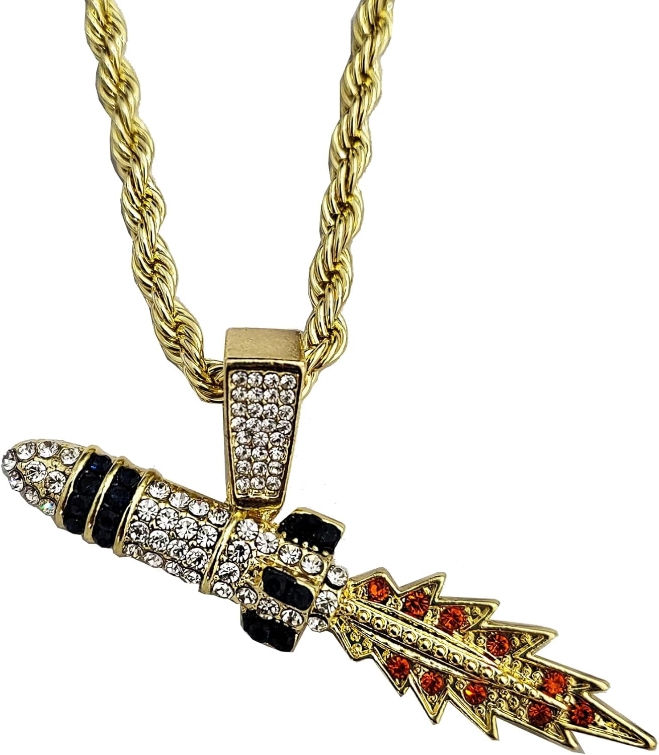 Gold Silver Plated Simulated Diamond Iced Spaceship Rocket Pendant w ...