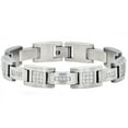 thumbnail image 1 of Gold/Silver Plated Stainless Steel Micro Pave Cubic Zirconia Encrusted Link 8.5’’ Men’s Solid Bracelet, 1 of 4