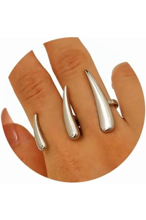 Gold Silver Plated Wolf Fang Geometric Rings for Women,Open Adjustable Smooth Water Drop Knuckle Finger Rings Punk Party Jewelry Accessories Gifts
