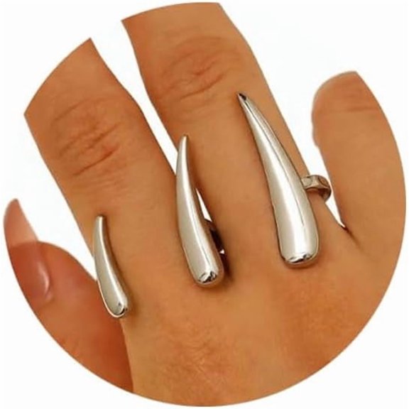 Gold Silver Plated Wolf Fang Geometric Rings for Women,Open Adjustable Smooth Water Drop Knuckle Finger Rings Punk Party Jewelry Accessories Gifts