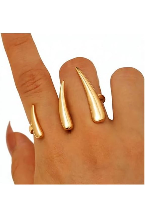 Gold Silver Plated Wolf Fang Geometric Rings for Women,Open Adjustable Smooth Water Drop Knuckle Finger Rings Punk Party Jewelry Accessories Gifts