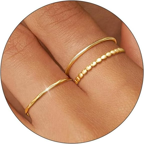Gold Silver Rings for Women Non Tarnish Dainty Thumb Stackable Ring Set 18K Gold Plated Thin Cute Knuckle Pinky Finger Rings Promise Engagement Wedding Band Rings Trendy Jewelry Gift for Women