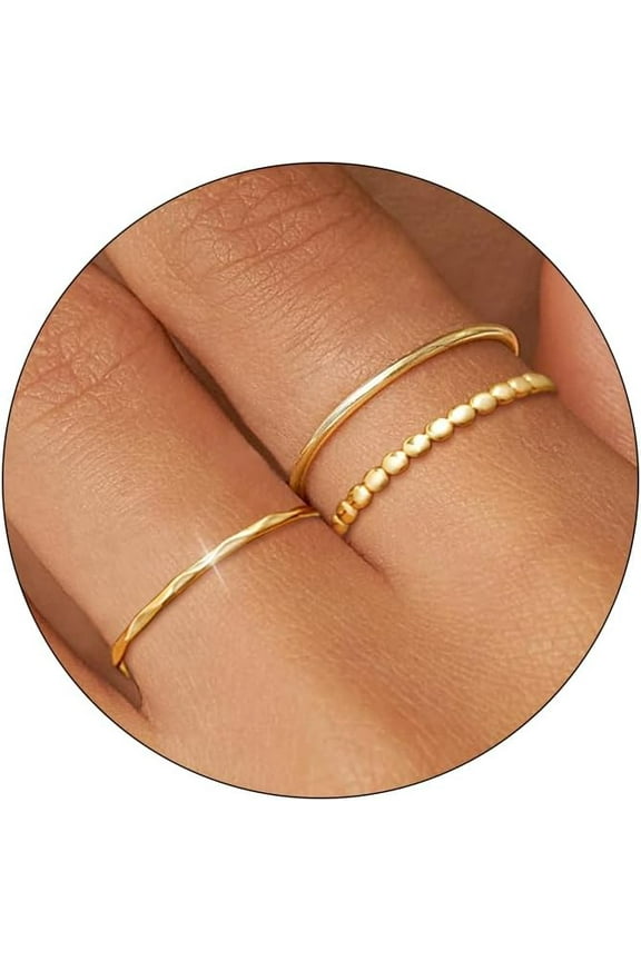 Gold Silver Rings for Women Non Tarnish Dainty Thumb Stackable Ring Set 18K Gold Plated Thin Cute Knuckle Pinky Finger Rings Promise Engagement Wedding Band Rings Trendy Jewelry Gift for Women