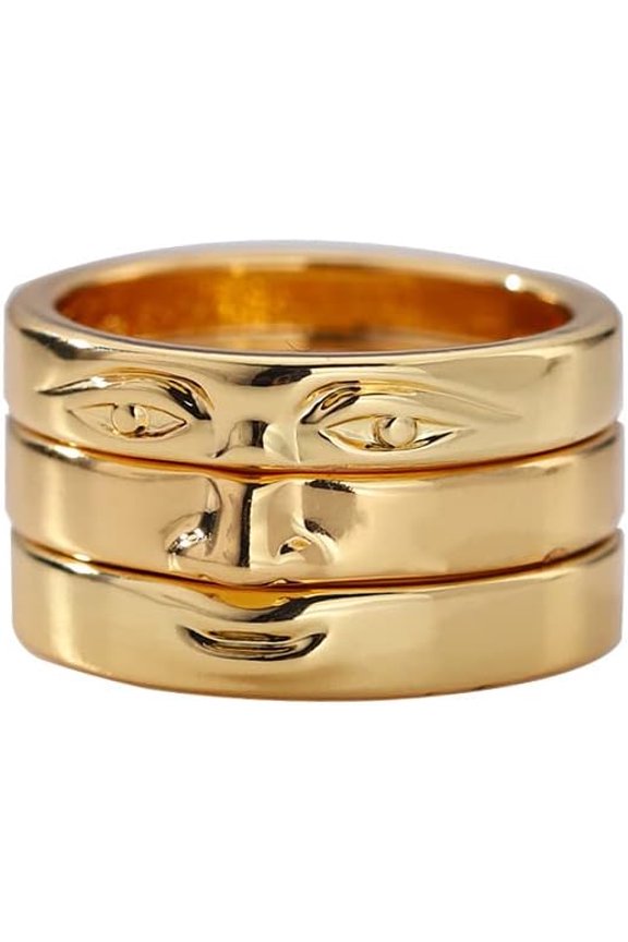 Gold Silver Simple Face Stackable Rings Hip Hop Punk Gold Ring Three Stack Finger Rings Set David Eyes Band Rings for Unisex