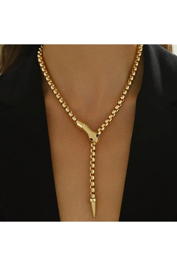 Gold / Silver Snake Necklace, Y-Shaped Design Sweater Chain/Choker, Exaggerated Personal Style, Vintage Decor, Halloween, New Year Accessory